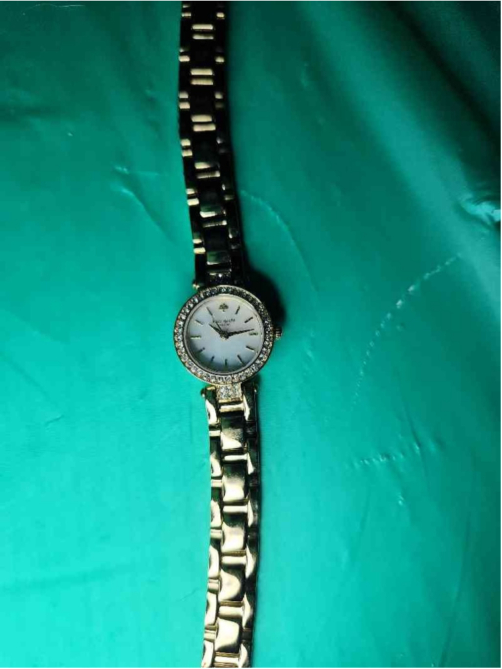 Kate Spade New York Gold Crystal Bezel Mother of Pearl Watch